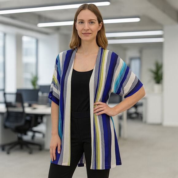 Chico's Cardigan Womens 2 (Large) Lightweight Elbow Sleeves Colorful Open Front - Picture 1 of 8